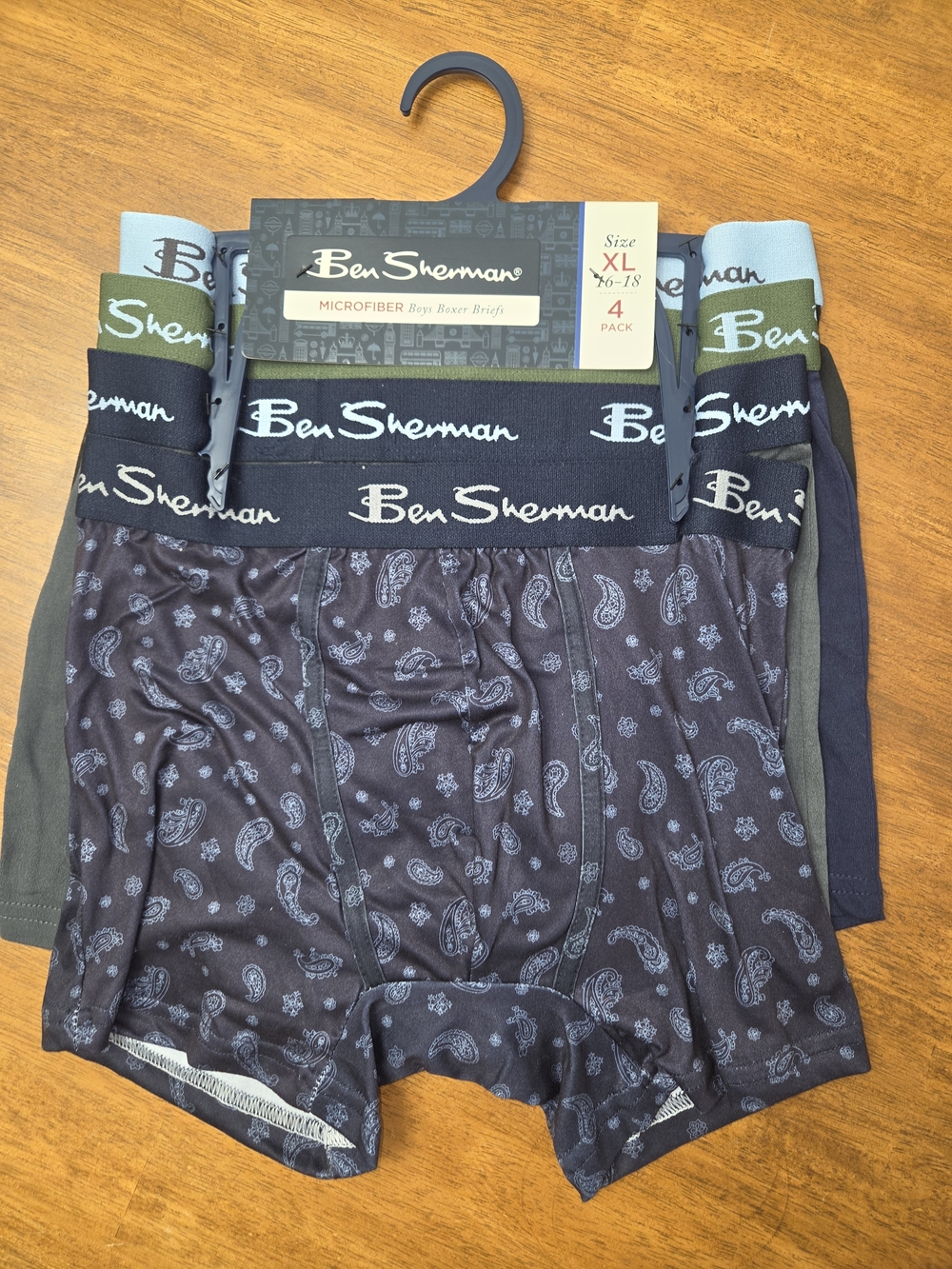 NWT Ben Sherman Boy's Boxer Briefs Pack 16-18 Black , Olive, Navy, Charcoal